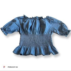Fashion Nova’ Off Shoulder Denim Peplum Shirt